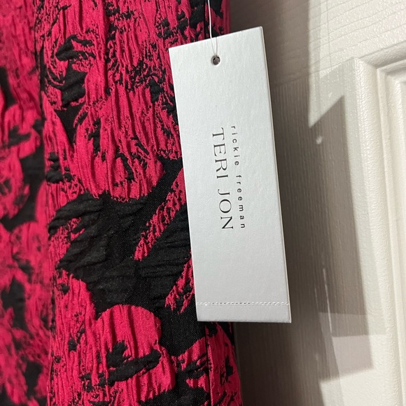NWT TERI JON FUSCIA PINK/BLACK JACQUARD SHIFT COCKTAIL DRESS SIZE 14 - Picture 10 of 13